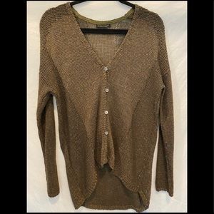 EILEEN FISHER OPEN KNIT HIGH LOW COTTON CARDIGAN